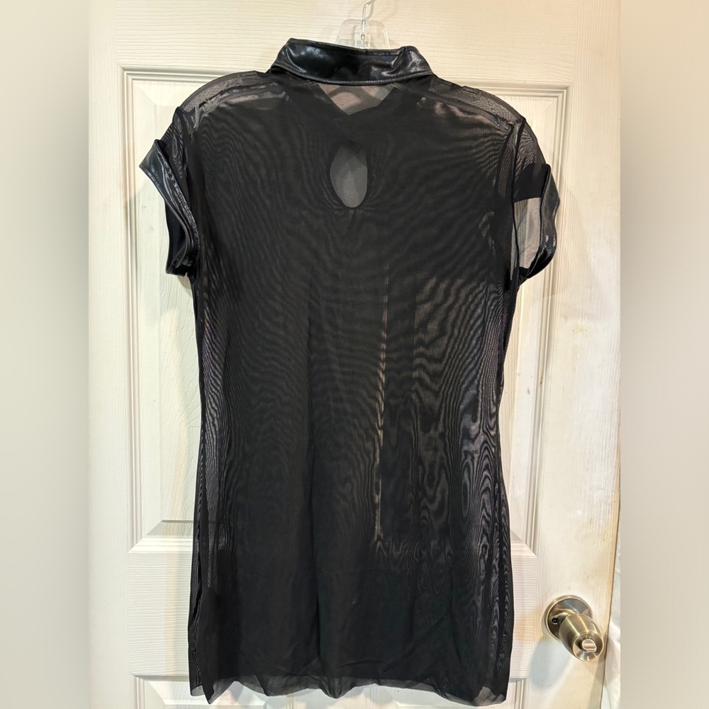 Baci Lingerie Faux Leather Collar Cuffs Black Sheer Keyhole Neckline Mini Dress